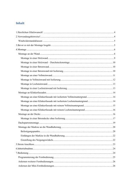 Montageanleitung Vollkassetten- Markise - Off Price GmbH