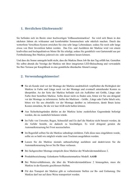 Montageanleitung Vollkassetten- Markise - Off Price GmbH