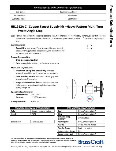 400.313_ HR1912A C_Heavy Pattern Valve w_Riser ... - BrassCraft