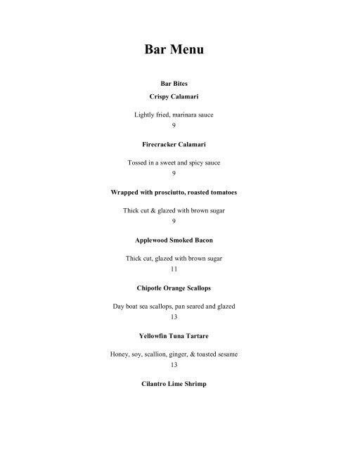Bar Menu - Steakhouse 85