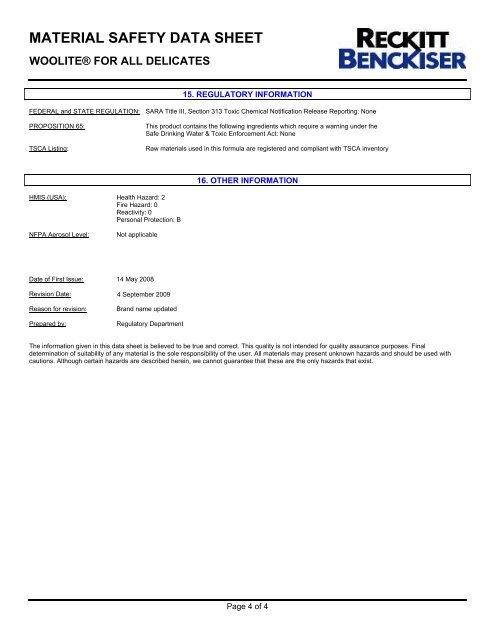 MATERIAL SAFETY DATA SHEET