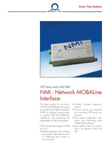 NMI - Network MOBALine Interface - MOBATIME Swiss Time Systems