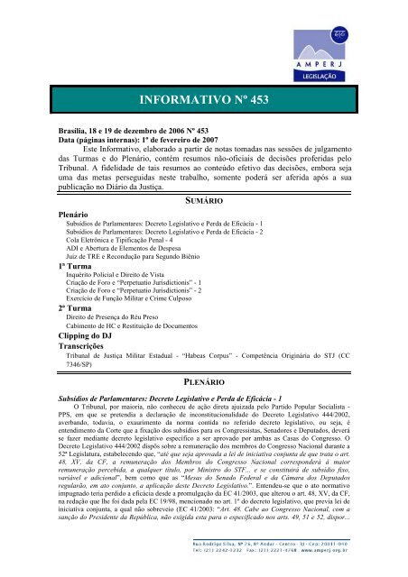 INFORMATIVO NÂº 453 - Amperj