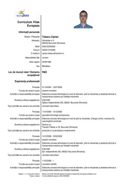Curriculum Vitae Europass - ICECHIM