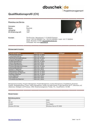 Qualifikationsprofil (CV) - Buschek, Dirk