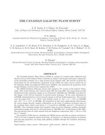 THE CANADIAN GALACTIC PLANE SURVEY - University of Calgary