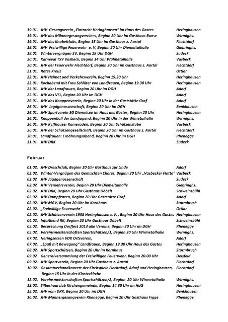 Veranstaltungen der Orte 2013 Januar - Diemelsee