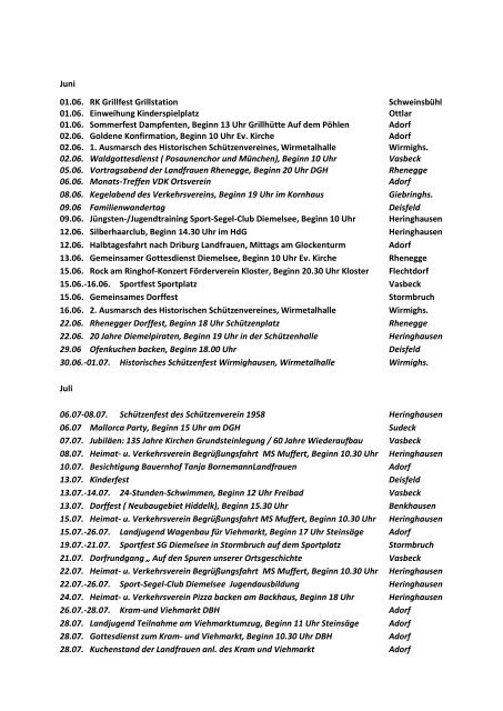 Veranstaltungen der Orte 2013 Januar - Diemelsee