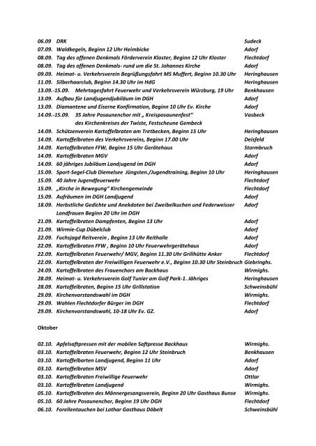 Veranstaltungen der Orte 2013 Januar - Diemelsee