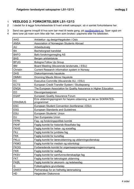 forkortelsesliste - Norsk studentorganisasjon
