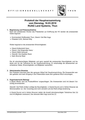 Protokoll der Hauptversammlung vom Dienstag, 16.03 ... - OG Thun