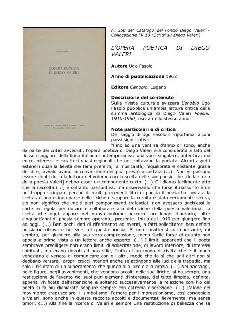 L Opera Poetica Di Diego Valeri