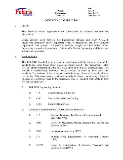 CONCRETE CONSTRUCTION TABLE OF CONTENTS PAGE I ...