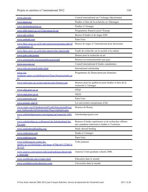 Projets et carrières à l'international - Le Service de placement de l ...