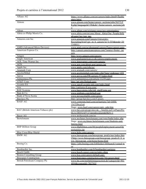 Projets et carrières à l'international - Le Service de placement de l ...