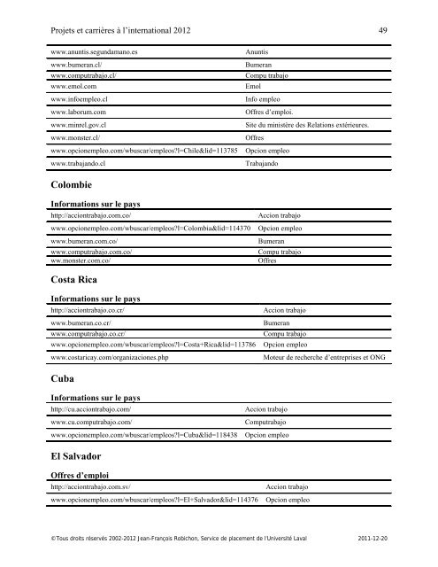 Projets et carrières à l'international - Le Service de placement de l ...