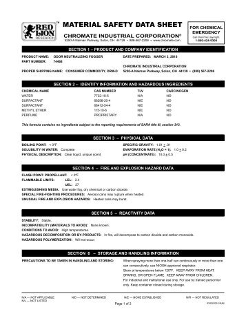 MATERIAL SAFETY DATA SHEET - Chromate Industrial Corporation