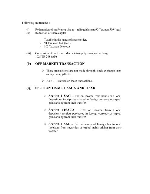 Accounting & Taxation Issues relating to Capital Market Transactions