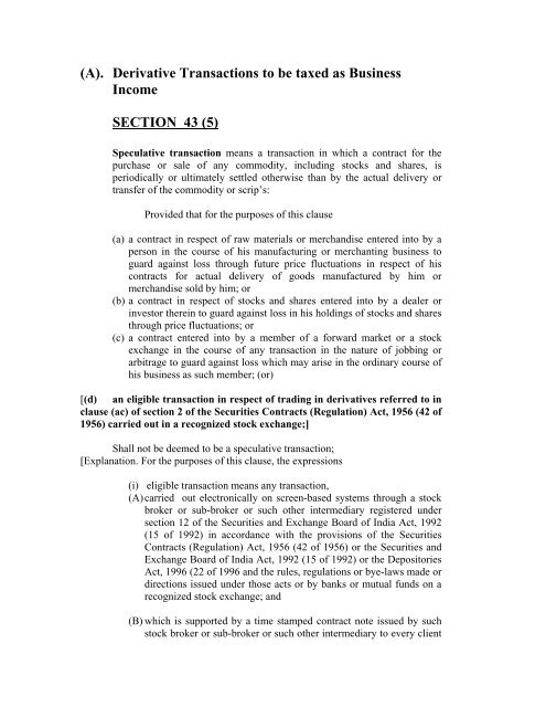 Accounting & Taxation Issues relating to Capital Market Transactions