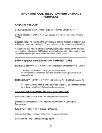 important coil selection performance formulas - Coil Company