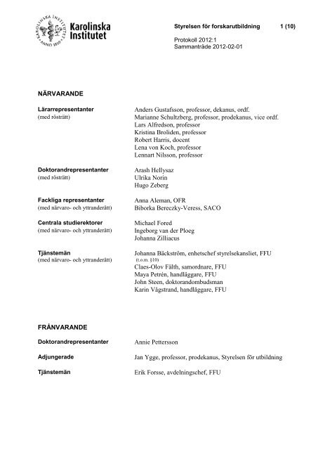 Alla protokoll 2012 - Internwebben - Karolinska Institutet