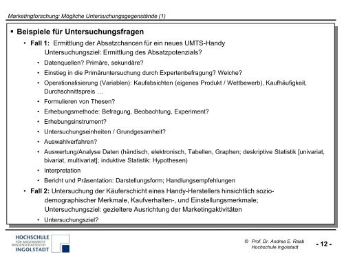 Marketingforschung - auf den Seiten von Frau Prof. Dr. Andrea Raab!