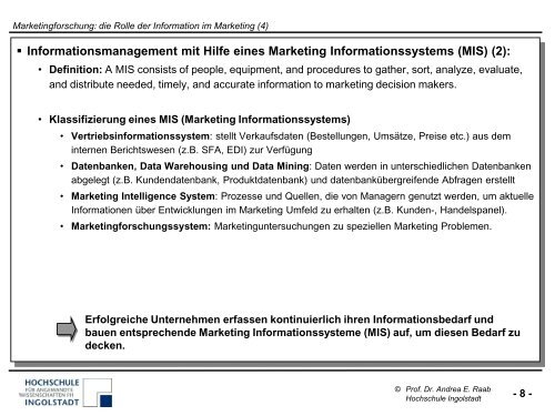 Marketingforschung - auf den Seiten von Frau Prof. Dr. Andrea Raab!