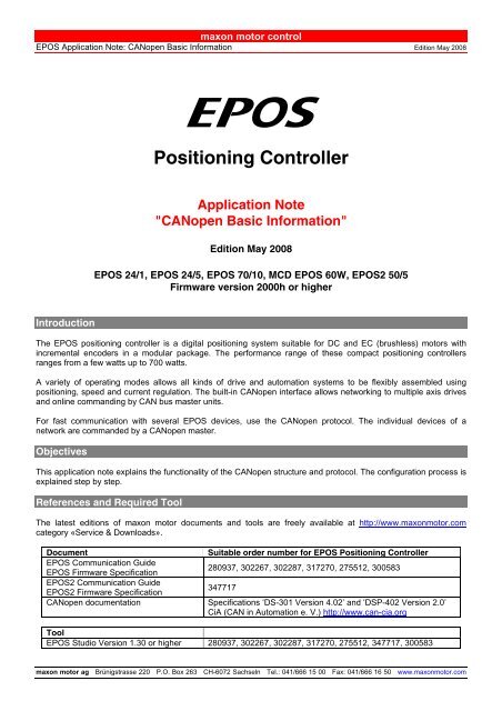EPOS Application Note: CANopen Basic Information - Maxon Motor ag