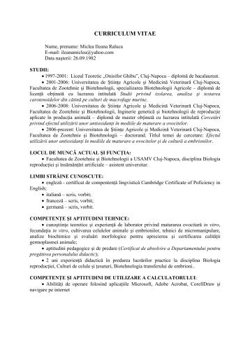 curriculum vitae - USAMV Cluj-Napoca