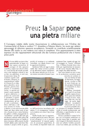 Preu: la Sapar pone una pietra miliare