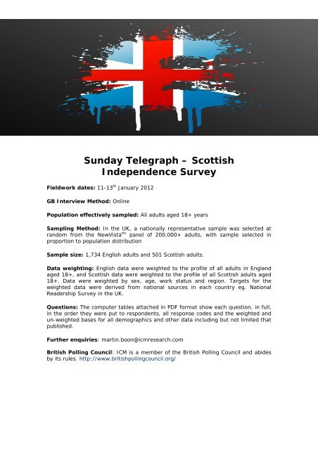 Scottish Independence Poll for The Sunday Telegraph - ICM Research