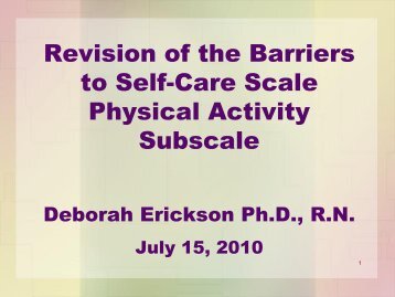 Revision of the Barriers to Self-Care Scale Physical Activity ... - IUPUI