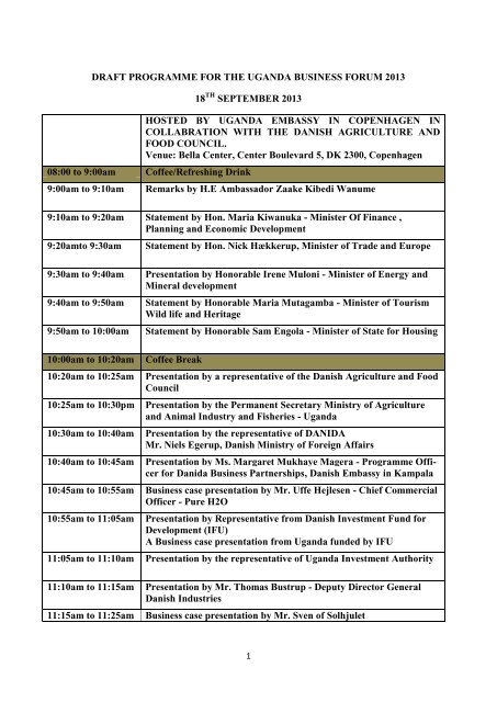 DRAFT PROGRAMME FOR THE UGANDA BUSINESS FORUM 2013 18 SEPTEMBER ...