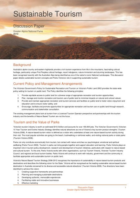 Sustainable Tourism Discussion Paper (and ... - Parks Victoria
