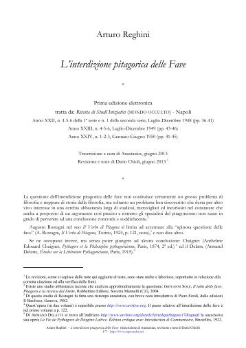 Arturo Reghini - L™interdizione pitagorica delle Fave - SuperZeko