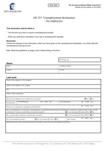 AR 251. Unemployment declaration - for employees - Det Faglige Hus