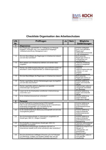 Checkliste Organisation des Arbeitsschutzes - IMS-Koch