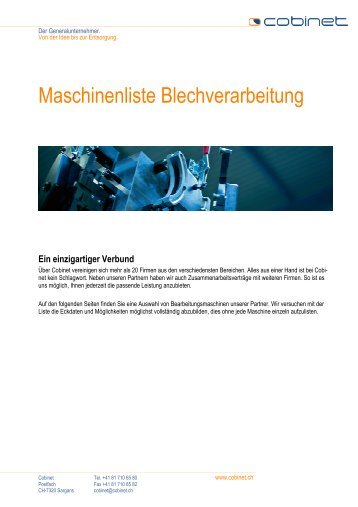 Maschinenliste Blechverarbeitung - Cobinet