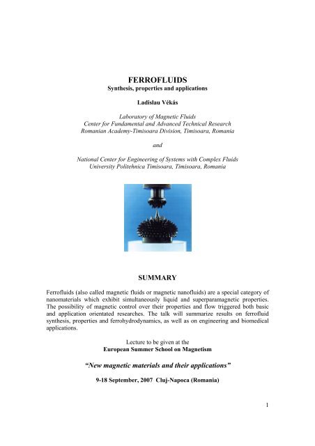 FERROFLUIDS - The European School on Magnetism