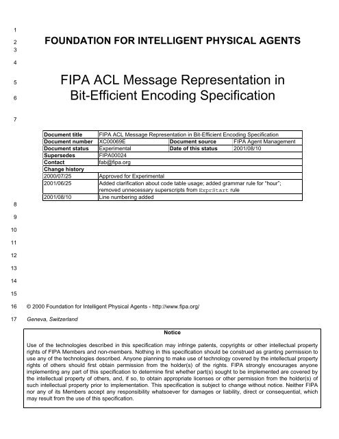 FIPA ACL Message Representation in Bit-efficient Encoding ...