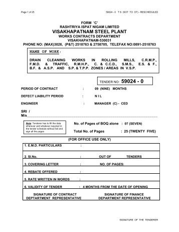 (To be enclosed with tender schedule) - Vizag Steel