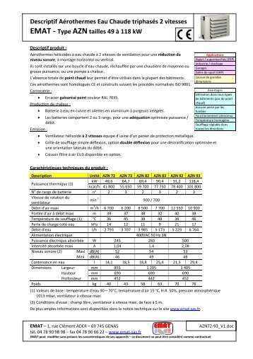 Descriptif AÃ©rothermes Eau Chaude triphasÃ©s 2 vitesses EMAT ...