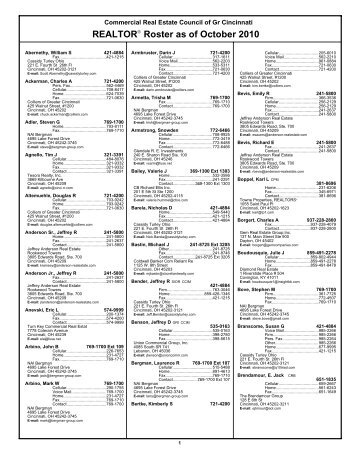 REALTOR Roster as of October 2010 - Cincinnati Area Board of ...