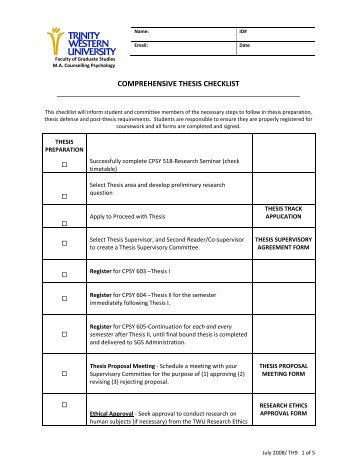 COMPREHENSIVE THESIS CHECKLIST