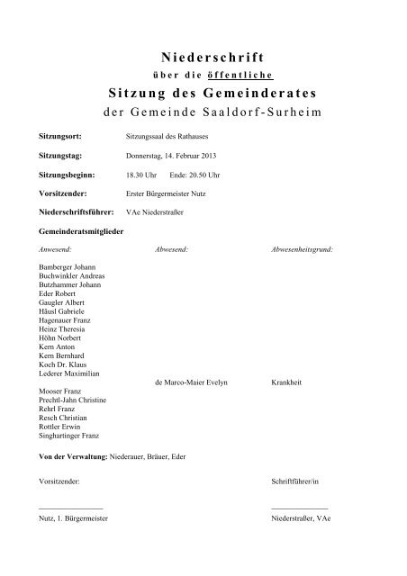 Sitzung des Gemeinderates - Gemeinde Saaldorf-Surheim