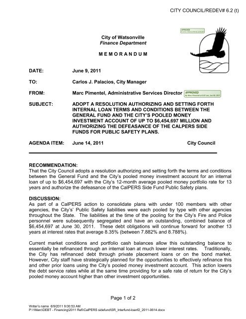 agenda city of watsonville city council/redevelopment agency meeting