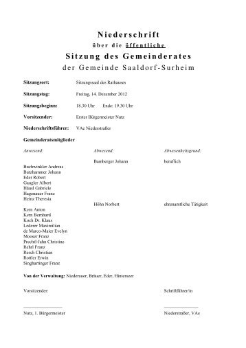 Sitzung des Gemeinderates - Gemeinde Saaldorf-Surheim