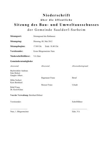 Niederschrift Sitzung des Bau- und Umweltausschusses - Gemeinde ...