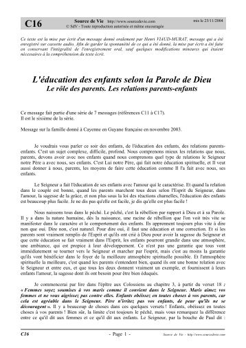 L'Ã©ducation des enfants selon la Parole de Dieu - Levangelisation.com