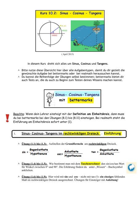 Sinus / Cosinus / Tangens - stÃ¤dtisches Gymnasium Herten